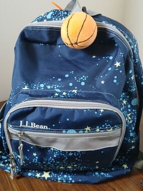 L.L.Bean Navy Starburst Backpack with Orange Basketball Charm
